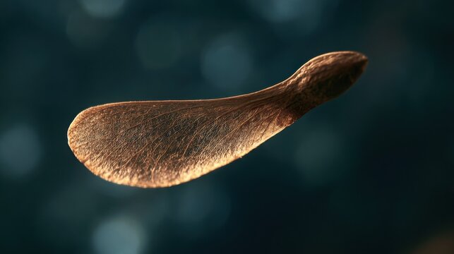 Maple seed floats through the air during autumn as a symbol of natural reforestation and botanical life cycles.