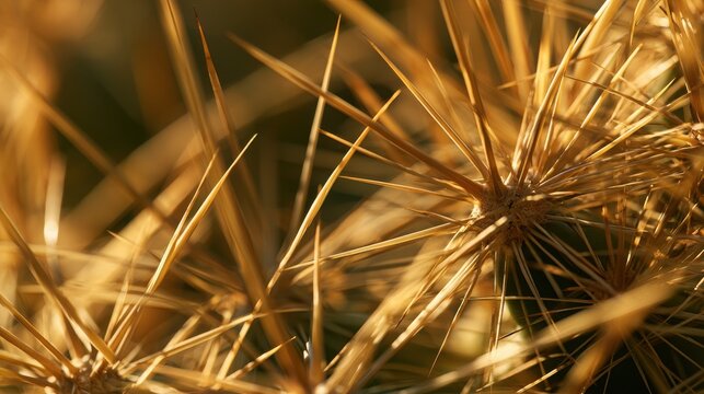 Cactus spines radiate outward from the center point of this sharp and dangerous desert plant specimen.