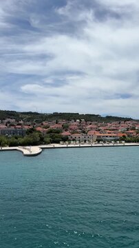 View of the bay of Supetar, vertical video.