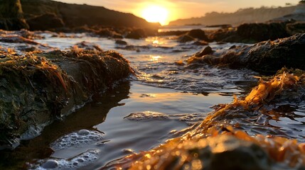 Fototapeta premium Beautiful isolated tide pool at sunset