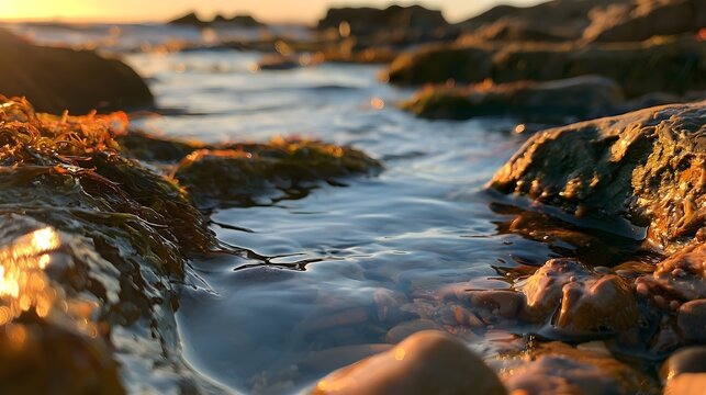 Beautiful isolated tide pool at sunset