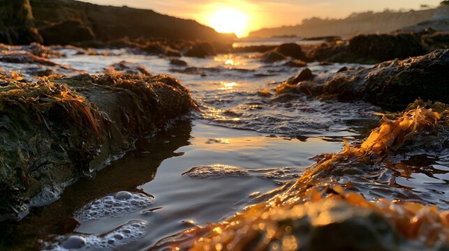Beautiful isolated tide pool at sunset
