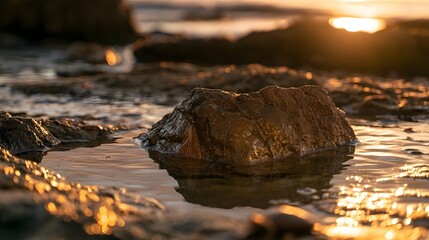 Fototapeta premium Beautiful isolated tide pool at sunset