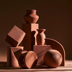 Fototapeta premium Abstract geometric terracotta ceramic forms