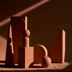 Fototapeta premium Abstract geometric terracotta ceramic forms