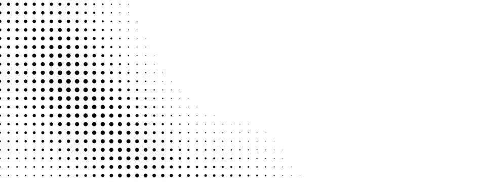 Black halftone dot pattern gradient on white background for graphic design