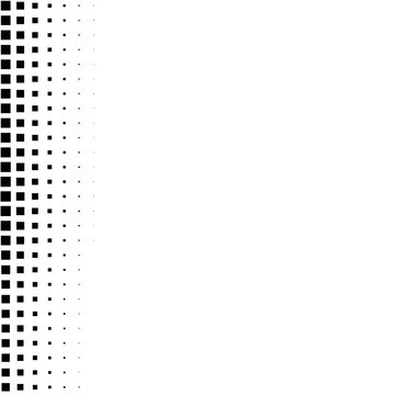 Abstract halftone pattern with black square dots fading on a white background