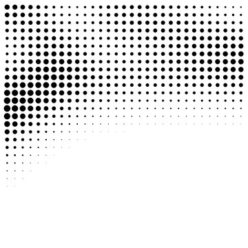 Black halftone dot pattern gradient background with circular geometric shapes