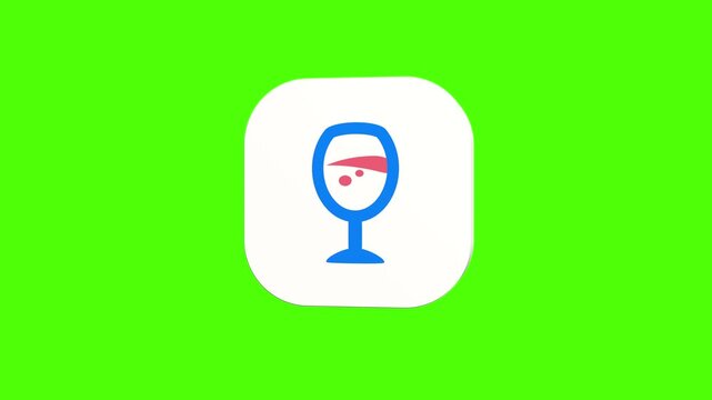 3D animated red wine glass icon on a white rounded card with a green screen background. Smooth loop motion, perfect for mobile app UI, restaurant bar, and video editing elements.