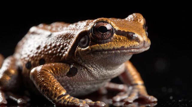 Macro Portrait of a Brown Frog on Black Background