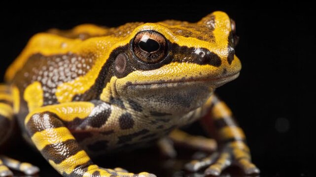Macro Portrait of a Yellow and Black Striped Frog