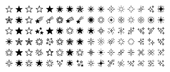 Fototapeta premium Collection of Hand Drawn Star Icons and Sparkle Symbols