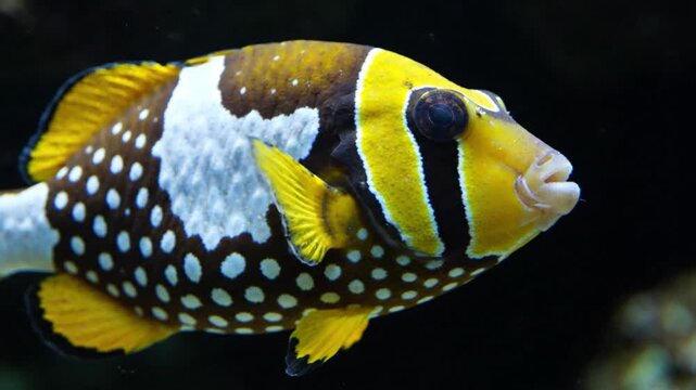 Vibrant Clown Triggerfish Close-up in Dark Water
