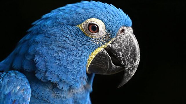 Close-up of Hyacinth Macaw Opening Its Eye