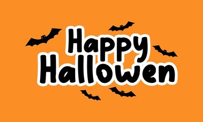 Happy Halloween Typography with Flying Bats on Orange Background © KHOKON
