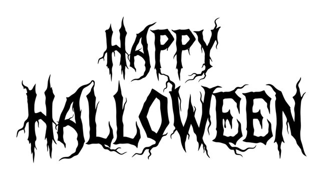 Halloween Spooky Happy Halloween typography vector, creepy black metal font lettering, dark gothic holiday greeting for party posters vector