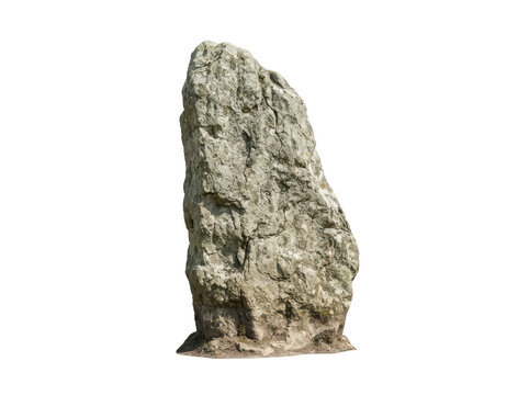 Isolated rough textured natural stone boulder on white background