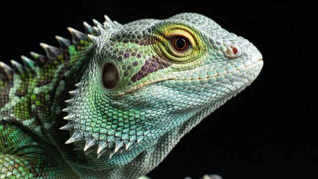 Chinese Water Dragon Head Close-up on Black Background