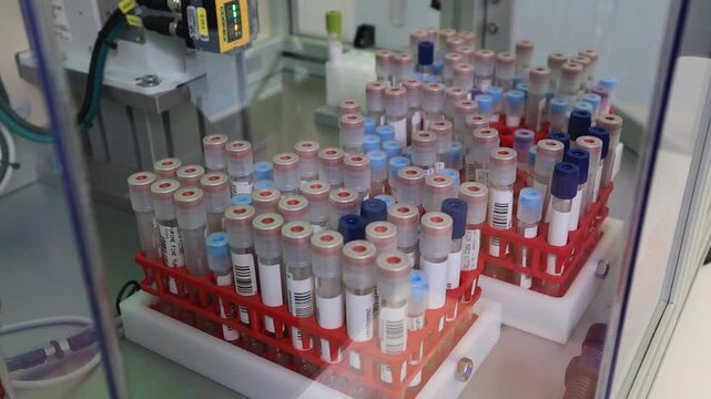 Automatic medical equipment for performing blood tests on blood vials taken from patients