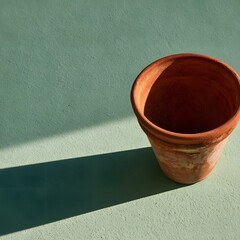 Fototapeta premium Terracotta planter on sage green background