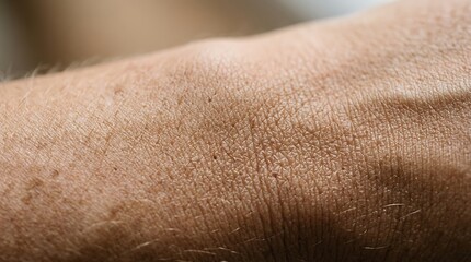 Fototapeta premium Close up view of dry and dehydrated human skin texture on forearm.