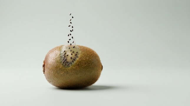Macro Kiwi Fruit Seeds Floating Upward in Dynamic Motion