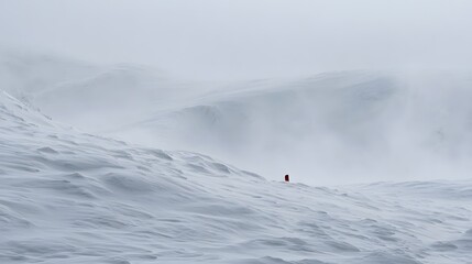 Fototapeta premium Snowy mountain pass with red trail marker