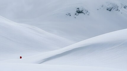 Fototapeta premium Snowy mountain pass with red trail marker