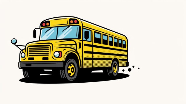 Vibrant halftone school bus illustration with dynamic motion effect with exuding playful energetic showcases bold stylized rendered bright yellow