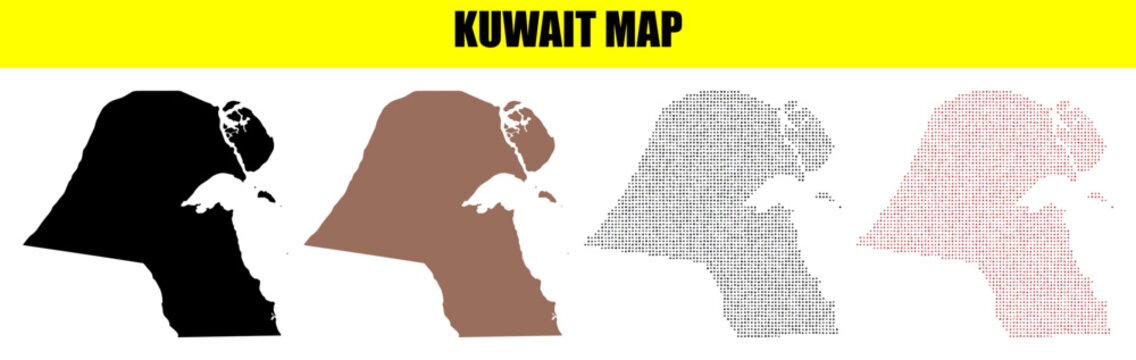Kuwait map vector set with silhouette and dot pattern