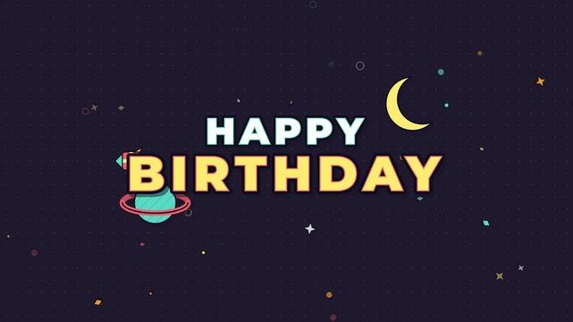 Outer Space Theme Happy Birthday Vector Background Illustration with Planets Moon and Stars