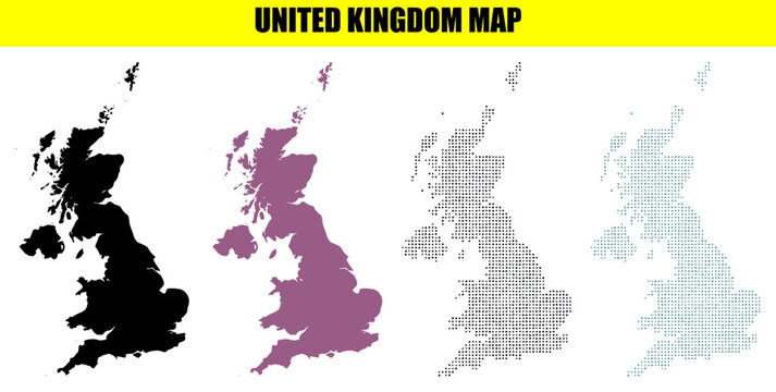United Kingdom map collection in silhouette and dotted style
