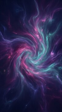 Abstract swirling cosmic nebula with vibrant purple and cyan glowing light.