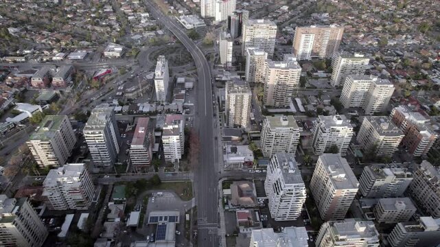 Drone Forward Flight Over Santiago City Revealing Andes Mountains Horizon