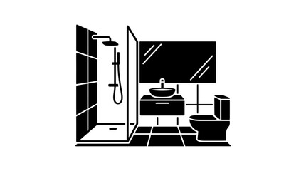 Fototapeta premium Minimalist modern shower stall and bathroom vanity icon.