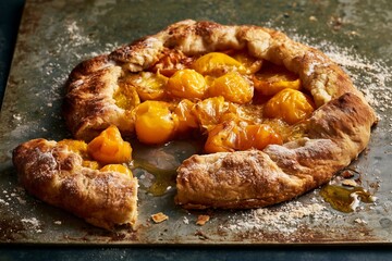 Fototapeta premium Rustic Heirloom Tomato Galette on Distressed Zinc Surface