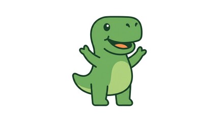 Obraz premium Friendly cartoon dinosaur standing and waving with dinosaur character prehistoric creature