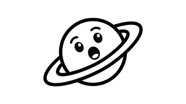 Cute cartoon saturn planet with surprised face surprised astronomy universe character isolated
