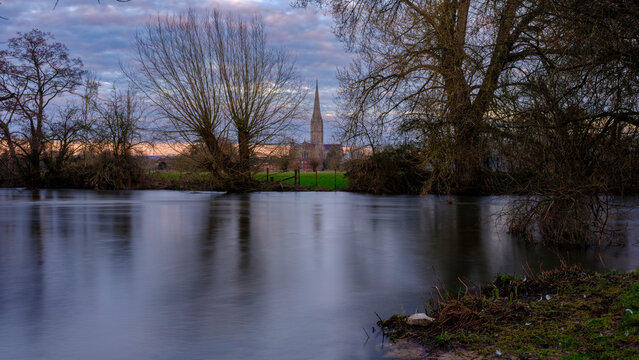 Sunset on Salisbury Cathedral from the Water Meadows