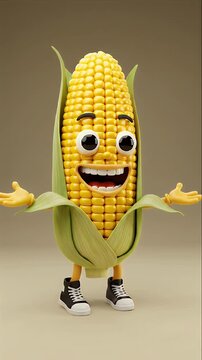 Happy Animated Corn Character Spreading Arms Joyfully