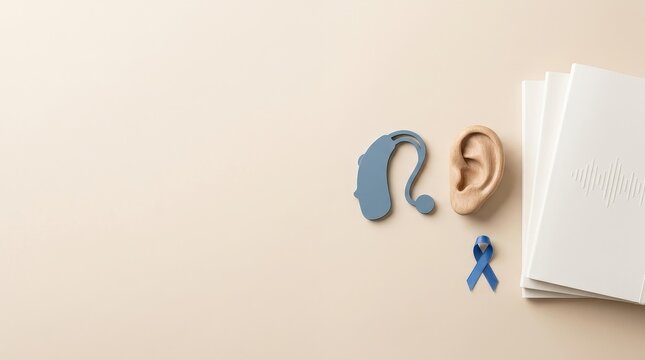 Awareness Campaign, Hearing Devices, Studio Setup, Graphic Design, Minimalist Style, Close-Up, Disability Support