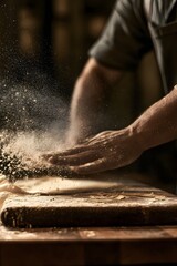 Fototapeta premium Handmade pasta mid-preparation with dusted semolina flour