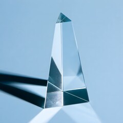 Fototapeta premium Single glass prism on pale blue backdrop with refracted light