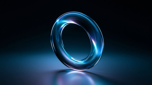 Futuristic Glowing Glass Torus Ring on Dark Background