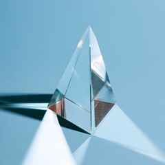 Fototapeta premium Single glass prism on pale blue backdrop with refracted light