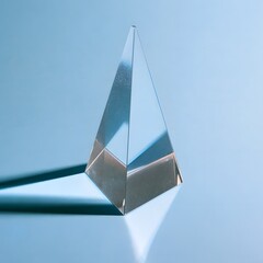 Fototapeta premium Single glass prism on pale blue backdrop with refracted light