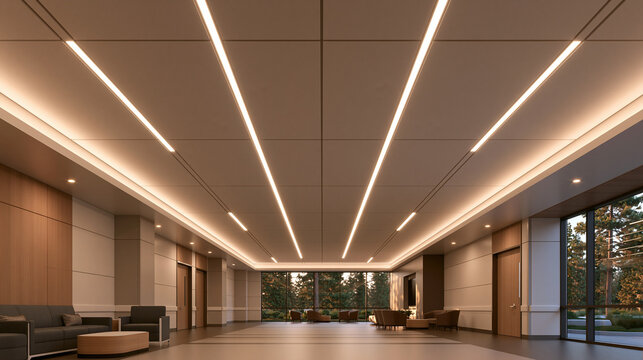 Modern Architectural Interior with Ceiling Linear LED Lighting