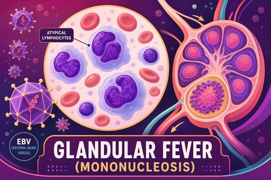Glandular fever mononucleosis ebv virus medical infographic illustration