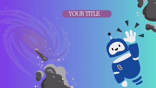 Cute Cartoon Astronaut Floating in Outer Space with Galaxy Backdrop and Editable Text Placeholder for Presentation or Web Graphic Design
