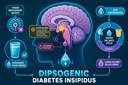 Dipsogenic diabetes insipidus medical brain infographic illustration